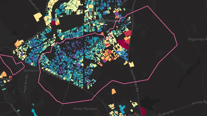 House price heatmap showing property values across Wombourne