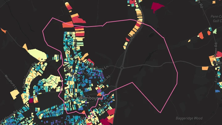 House price heatmap showing property values across Wombourne