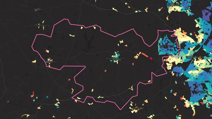 House price heatmap showing property values across Perton
