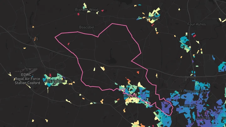 House price heatmap showing property values across Codsall