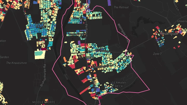 House price heatmap showing property values across York
