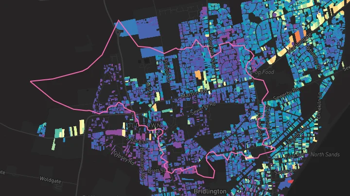 House price heatmap showing property values across Bridlington