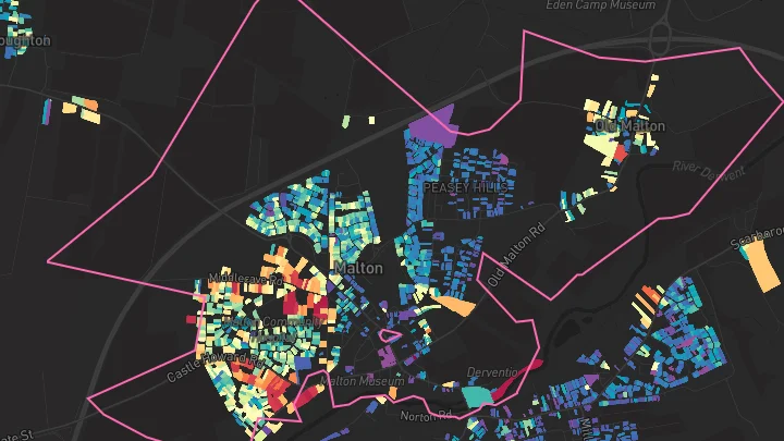 House price heatmap showing property values across Malton