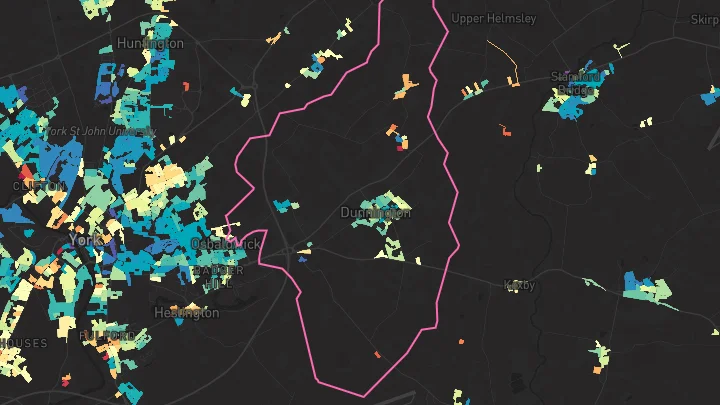 House price heatmap showing property values across Dunnington