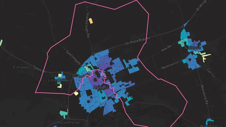House price heatmap showing property values across Driffield