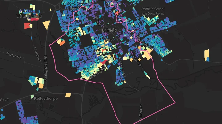 House price heatmap showing property values across Driffield