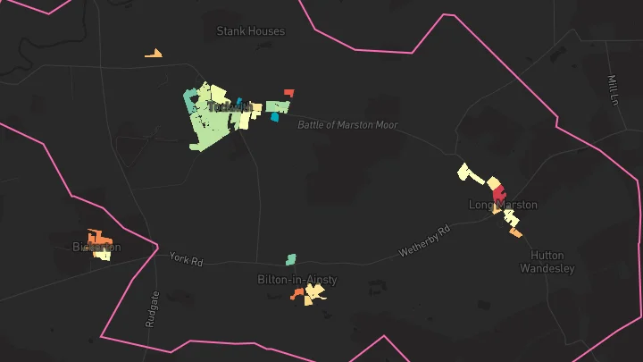 House price heatmap showing property values across Tockwith