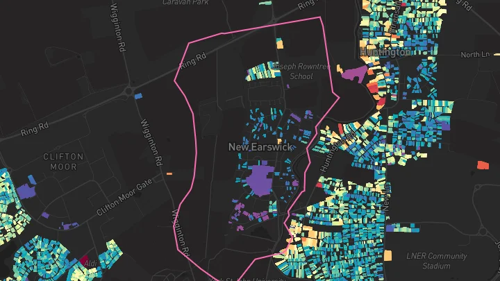 House price heatmap showing property values across New Earswick