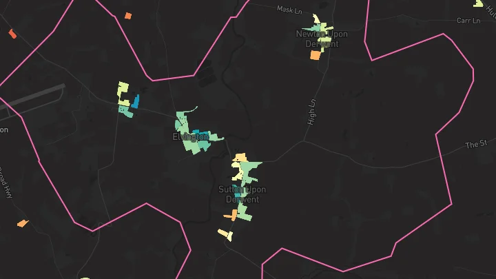 House price heatmap showing property values across Elvington