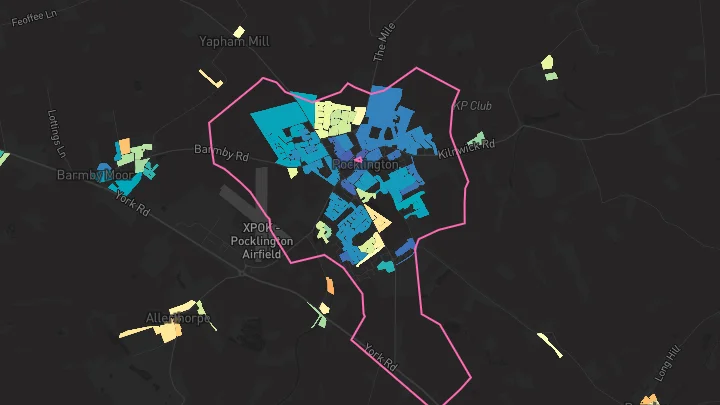 House price heatmap showing property values across Pocklington