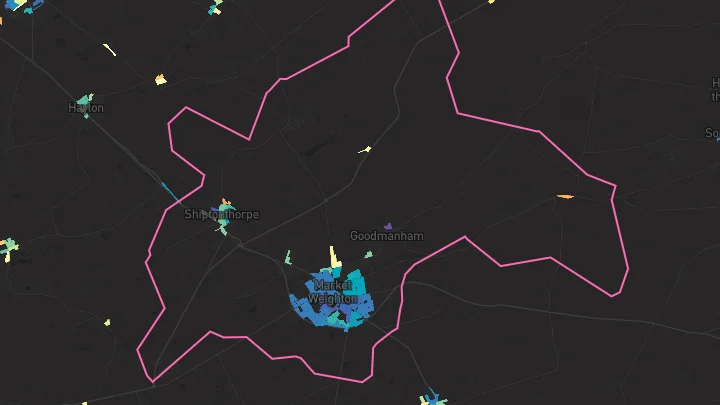 House price heatmap showing property values across Market Weighton