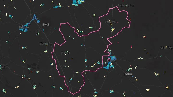 House price heatmap showing property values across Carlton Miniott