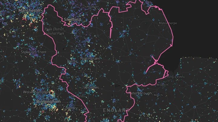 House price heatmap showing property values across East Midlands