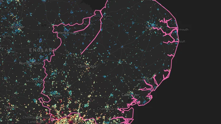 House price heatmap showing property values across East of England