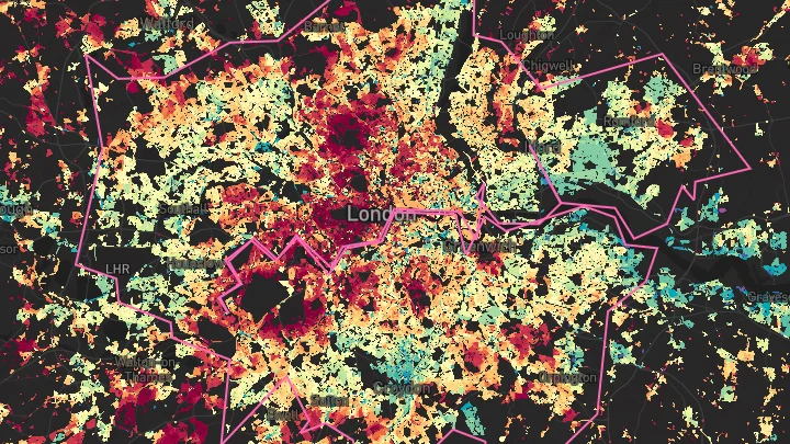 House price heatmap showing property values across London