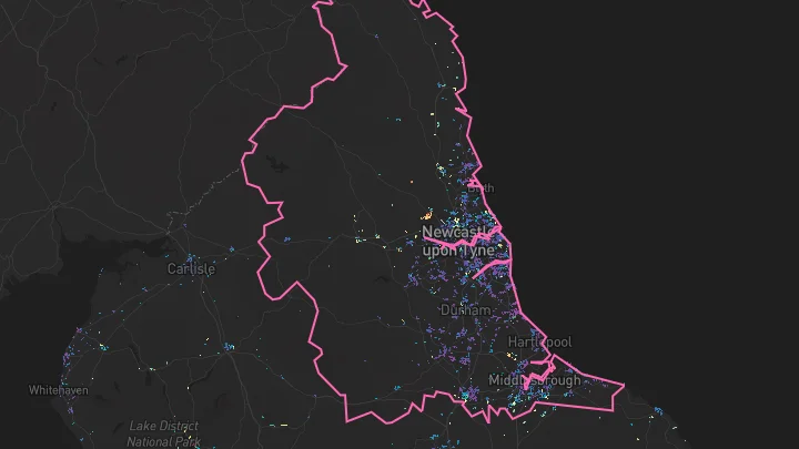 House price heatmap showing property values across North East