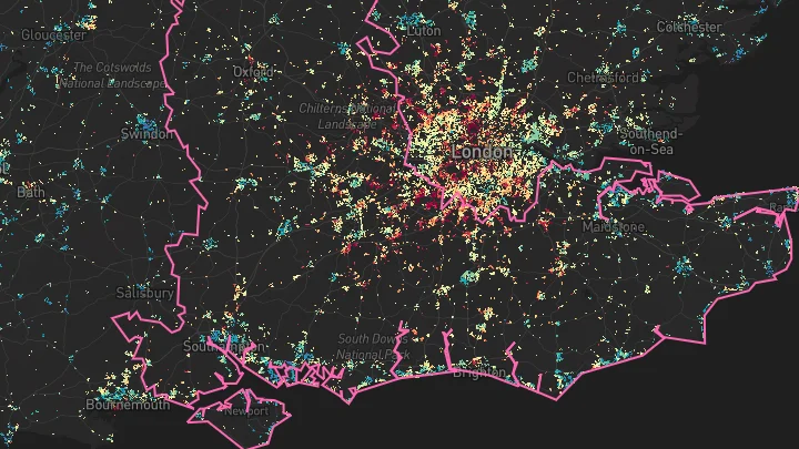 House price heatmap showing property values across South East