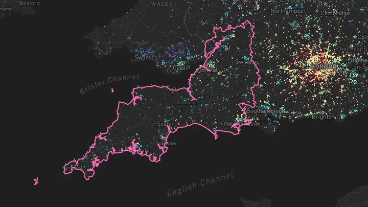 House price heatmap showing property values across South West