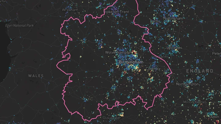 House price heatmap showing property values across West Midlands